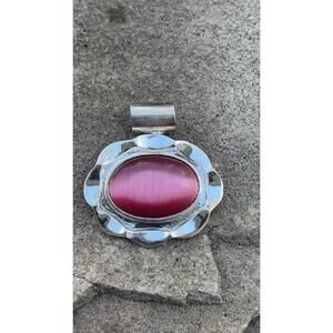 Vintage Pink Moonstone Cat eye Oval Pendant Slide See Pics And Description